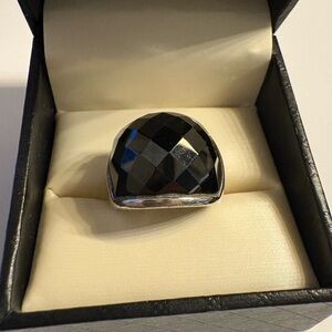 Ebony black onyx multi-faceted dome ring